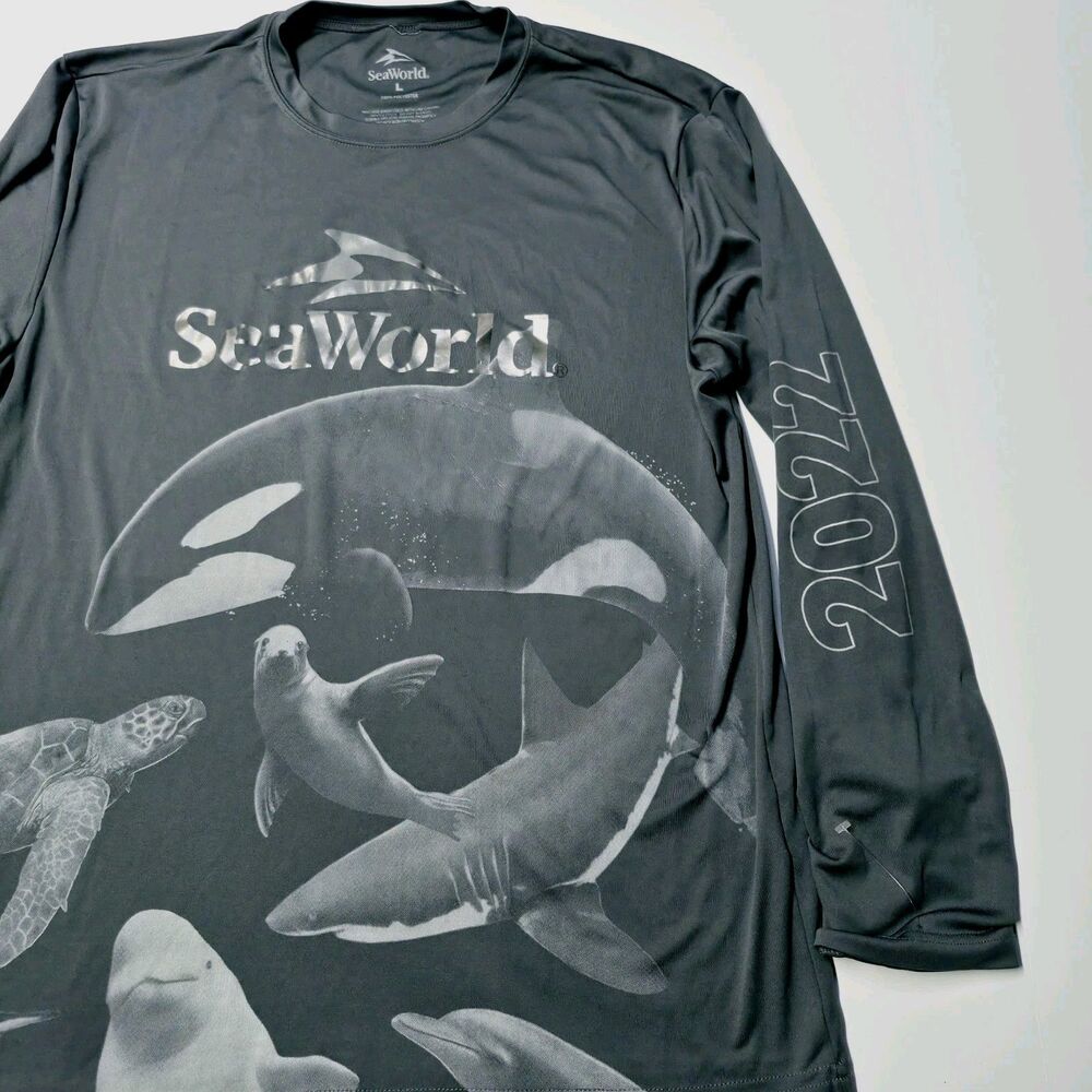 SeaWorld 2022 Performance Shirt Men’s Large Gray Long Sleeve Moisture Wicking